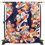 振袖レンタル成人式「Mサイズ」濃紺鶴大桜菊フルセットワンタッチ着付け簡単卒業式結婚式の画像の2