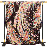 振袖レンタル成人式「XLサイズ」黒御所車と束ね熨斗しだれ桜フルセットワンタッチ着付け簡単卒業式結婚式の画像の2