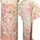 訪問着レンタルトールサイズ「XLサイズ」薄緑牡丹・貝桶着物+袋帯セット着付け簡単ワンタッチレンタル七五三・卒業式卒園式入学式の画像の3