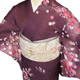 訪問着レンタル「Mサイズ」茄子紺牡丹・梅着物+袋帯セット着付け簡単自分で着られるワンタッチ着物和服レンタル七五三・式典・お祝いの画像の4