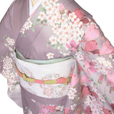 訪問着レンタル「Sサイズ」薄紫モクレン・桜着物+袋帯セット着付け簡単自分で着られるワンタッチ着物和服レンタル卒園式・入学式パーティー用の画像の4