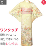 訪問着レンタルトールサイズ「XLサイズ」クリーム色菊・枝梅着物+袋帯セット着付け簡単ワンタッチレンタル七五三・卒園式・入学式の画像