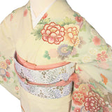 訪問着レンタル「Lサイズ」クリーム色菊・光悦垣JapanStyle着物+袋帯セット着付け簡単自分で着られるワンタッチ着物和服レンタル七五三・結婚式の画像の4