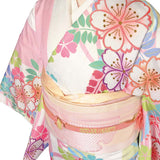 訪問着レンタル「Sサイズ」ピンク・パステル桜・七宝・縦縞・モダン着物+袋帯セットワンタッチ式着物和服レンタルパーティー・海外・イベントの画像の4