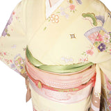 訪問着レンタル七五三・入学式(ママ・お母さん)・卒業式・卒園式・結婚式「Lサイズ」クリーム・白・伝統柄着物+袋帯セットワンタッチ着物和服レンタルの画像の4
