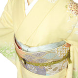 訪問着レンタルトールサイズ七五三卒業式(ママ/お母さん)卒園式入学式結婚式披露宴「XLサイズトールサイズ」クリーム・白有職唐草着物+袋帯セットワンタッチ着物和服レンタルの画像の4