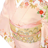 訪問着レンタル七五三卒業式(ママ/お母さん)卒園式入学式結婚式「XSサイズ」ピンク松竹梅着物+袋帯セットワンタッチ着物レンタルの画像の4