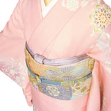 きれいに着られる訪問着レンタル七五三卒業式(ママ/お母さん)卒園式入学式結婚式お茶会「Mサイズ」ピンク有職唐草着物+袋帯セットワンタッチ着物レンタルの画像の4
