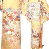 訪問着レンタル七五三卒業式(ママ/お母さん)卒園式入学式結婚式「Lサイズ」黄色菊と桜着物+袋帯セットワンタッチ着物レンタルの画像の3