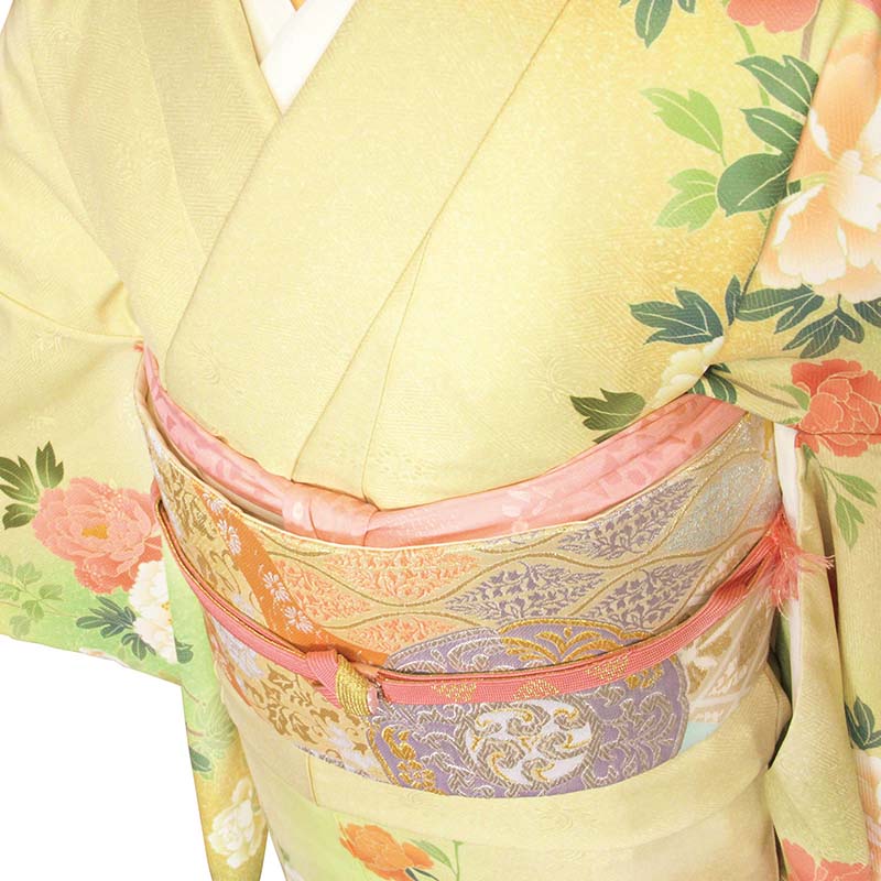 訪問着 レンタル S クリーム 牡丹づくし ワンタッチ 簡単 着物 結婚式