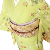 訪問着レンタル七五三卒業式(ママ/お母さん)卒園式入学式結婚式「Sサイズ」緑ヒワ色鼓と松竹梅着物+袋帯セットワンタッチ着物レンタルの画像の4