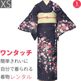訪問着レンタルパーティー舞台衣装「XSサイズ」黒色しだれ桜着物+袋帯セットワンタッチ着物レンタルの画像