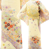 訪問着七五三卒園式入学式「Lサイズ」クリーム辻が花着物+袋帯セットワンタッチ着付け簡単レンタルの画像の3