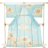 訪問着レンタル簡単着物七五三卒業式卒園式入学式結婚式披露宴「Lサイズ」水色松皮菱取着物+袋帯セットワンタッチ和服レンタルの画像の2