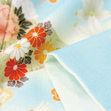 訪問着レンタル簡単着物七五三卒業式卒園式入学式結婚式披露宴「Lサイズ」水色松皮菱取着物+袋帯セットワンタッチ和服レンタルの画像の5