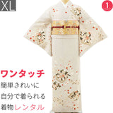 七五三母ママトールサイズ訪問着簡単「XLサイズ」薄グレー松皮菱取着物+袋帯セットワンタッチ和服レンタルの画像
