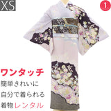 七五三訪問着レンタル母ママ「XSサイズ」紺&グレー・辻が花着物フルセットワンタッチ着物レンタルの画像
