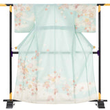 訪問着レンタル七五三母卒業式入学式お宮参り「Sサイズ」水色桜づくし花菱フルセットワンタッチ簡単の画像の2