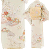訪問着レンタル七五三母卒業式入学式お宮参り「XSサイズ」クリームオフホワイト松竹梅七宝牡丹フルセットワンタッチ簡単の画像の3