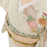 訪問着レンタル七五三母卒業式入学式お宮参り「XSサイズ」クリームオフホワイト松竹梅七宝牡丹フルセットワンタッチ簡単の画像の4