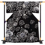 訪問着レンタルワンタッチ「Lサイズ」黒大ツバキ大桜銀彩パーティー舞台衣装ドレス着付け簡単着物の画像の2