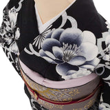 訪問着レンタルワンタッチ「Lサイズ」黒大ツバキ大桜銀彩パーティー舞台衣装ドレス着付け簡単着物の画像の4