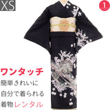七五三訪問着レンタルワンタッチ母親ママ「XSサイズ」黒桜雪輪入学式卒園式簡単着付けの画像