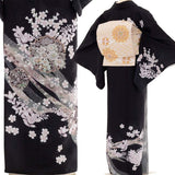 七五三訪問着レンタルワンタッチ母親ママ「Mサイズ」黒桜雪輪入学式卒園式簡単着付けの画像の3