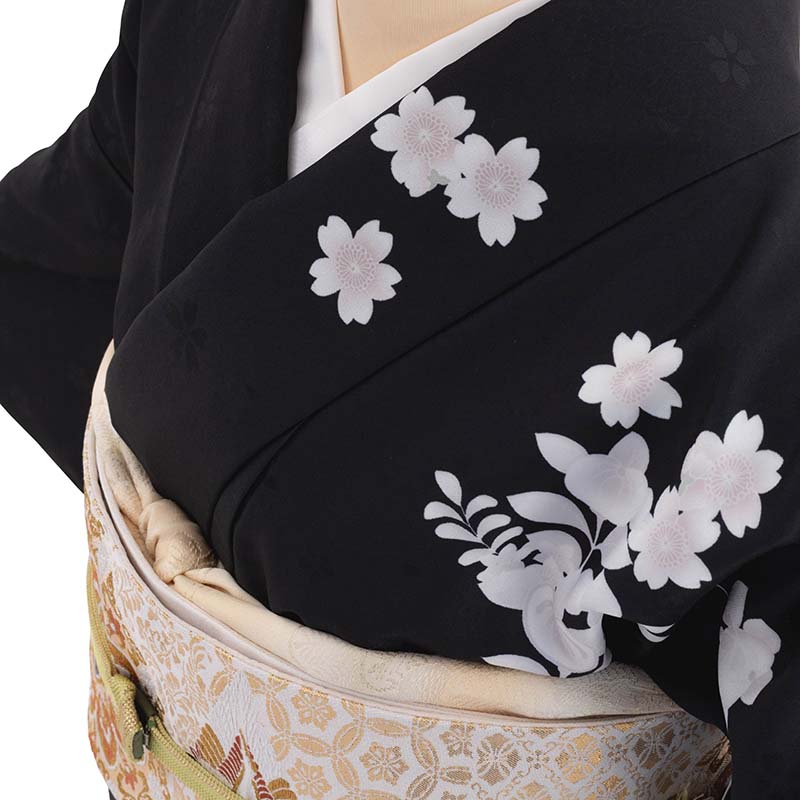 訪問着 レンタル XL 黒 桜 ワンタッチ 簡単 着物 – みやこもん