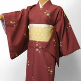 〔着物レンタル〕単衣レンタル(初夏・初秋用／女性用レディース単衣セット)「Sサイズ」赤・秋草の画像