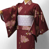 〔着物レンタル〕単衣レンタル(初夏・初秋用／女性用レディース単衣セット)「Sサイズ」赤・桜紅葉の画像