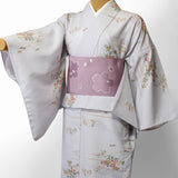 〔着物レンタル〕単衣レンタル(初夏・初秋用／女性用レディース単衣セット)「Sサイズ」グレー・菖蒲秋草の画像