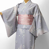 〔着物レンタル〕単衣レンタル(初夏・初秋用／女性用レディース単衣セット)「Mサイズ」グレー・桔梗の画像