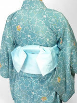〔着物レンタル〕単衣レンタル(初夏・初秋用／女性用レディース単衣セット)「Sサイズ」青緑・桜の画像の2