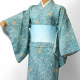 〔着物レンタル〕単衣レンタル(初夏・初秋用／女性用レディース単衣セット)「Sサイズ」青緑・桜の画像