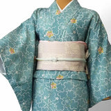 〔着物レンタル〕単衣ハイグレードレンタル(初夏・初秋用／女性用レディース単衣)「Sサイズ」青緑・桜の画像