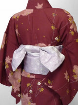 宅配レンタル単衣着物セット「Mサイズ」赤・桜紅葉(初夏・初秋用／女性用レディース単衣)の画像の2