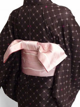 宅配レンタル単衣着物セット「Mサイズ」茶・星格子(初夏・初秋用／女性用レディース単衣)の画像の2
