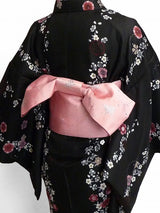 宅配レンタル単衣着物セット「Lサイズ」黒・立桜(初夏・初秋用／女性用レディース単衣)の画像の2