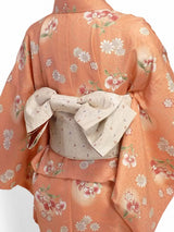 宅配レンタル単衣着物セット「Mサイズ」RYOKOKIKUCHI橙・胡蝶蘭(初夏・初秋用／女性用レディース単衣)の画像の2
