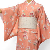 宅配レンタル単衣着物セット「Mサイズ」RYOKOKIKUCHI橙・胡蝶蘭(初夏・初秋用／女性用レディース単衣)の画像