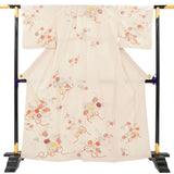 単衣訪問着レンタル「Lサイズ」ベージュ菊花束紗綾型初夏/初秋暑い季節用着物セット裏地なし卒業式卒園式入学式結婚式披露宴ワンタッチの画像の2