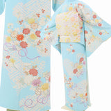 単衣訪問着レンタル「Sサイズ」水色菊花束紗綾型初夏/初秋暑い季節用着物セット裏地なし卒業式卒園式入学式結婚式披露宴ワンタッチの画像の3