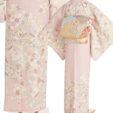 単衣訪問着レンタル「Mサイズ」ンク花七宝小桜散らし初夏/初秋夏用暑い季節用着物セット裏地なし七五三前撮りママ結婚式披露宴ワンタッチの画像の3