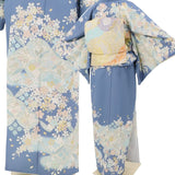 単衣夏用訪問着レンタル「Mサイズ」ブルー花七宝小桜散らし初夏/初秋暑い季節用着物セット裏地なし七五三前撮りママ結婚式披露宴ワンタッチの画像の3