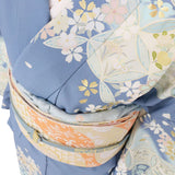単衣夏用訪問着レンタルトールサイズ「XLサイズ」ブルー花七宝小桜散らし初夏/初秋暑い季節用着物セット裏地なし七五三前撮りママ結婚式披露宴ワンタッチの画像の4
