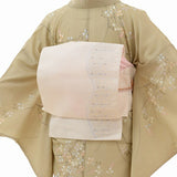 着物レンタル夏物名古屋帯セット(夏用・薄物・駒絽レディース)「Mサイズ」黄緑・萩の画像の2