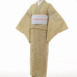着物レンタル夏物名古屋帯セット(夏用・薄物・紗紬レディース)「Mサイズ」黄緑・萩(ワンタッチ式)の画像