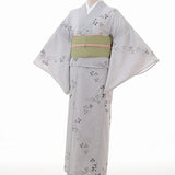 着物レンタル夏物名古屋帯セット(夏用・薄物・紗レディース)「Mサイズ」グレー・萩(ワンタッチ式)の画像