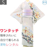 夏物絽訪問着レンタル「Sサイズ」薄藤色・辻が花夏暑い季節用着物セットフォーマルワンタッチの画像